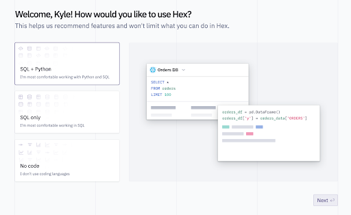 The 'Welcome to Hex' homepage. The 'Welcome to Hex' homepage.