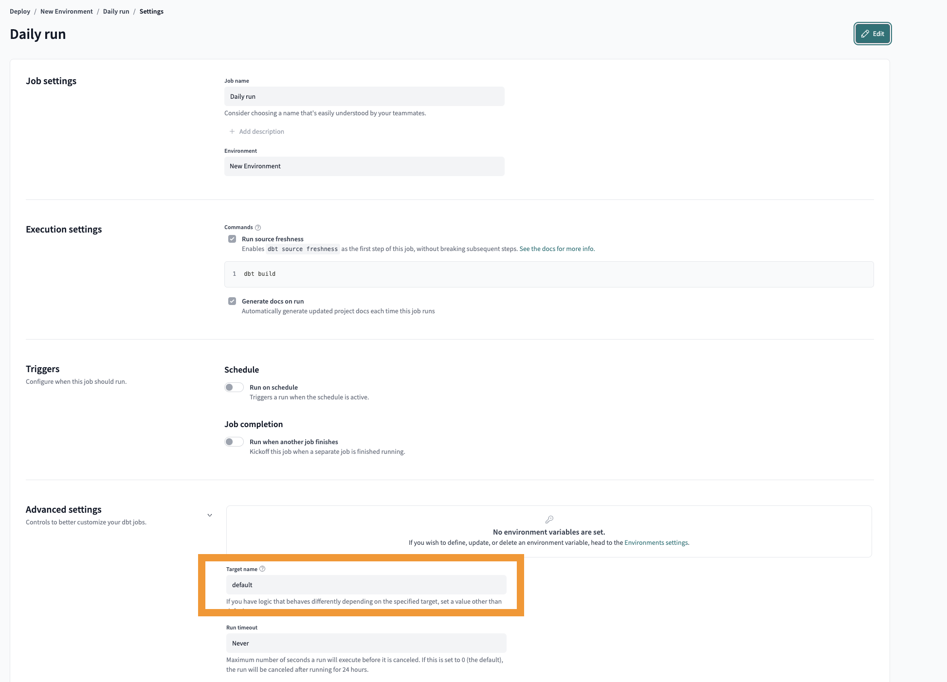 Overriding the target name to 'prod' Overriding the target name to 'prod'